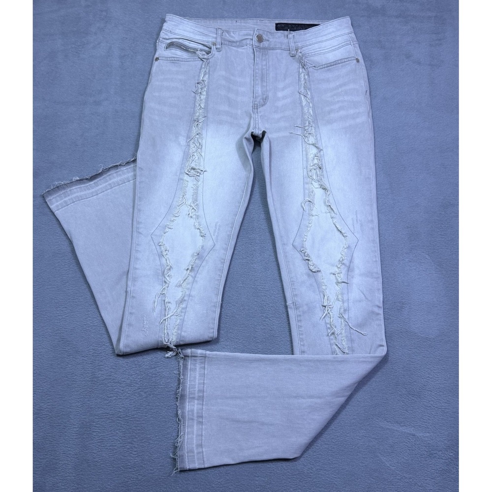 Rockstar Original RSM205 Flare Jeans Mens 34x36 Gray Distressed Stacked Denim